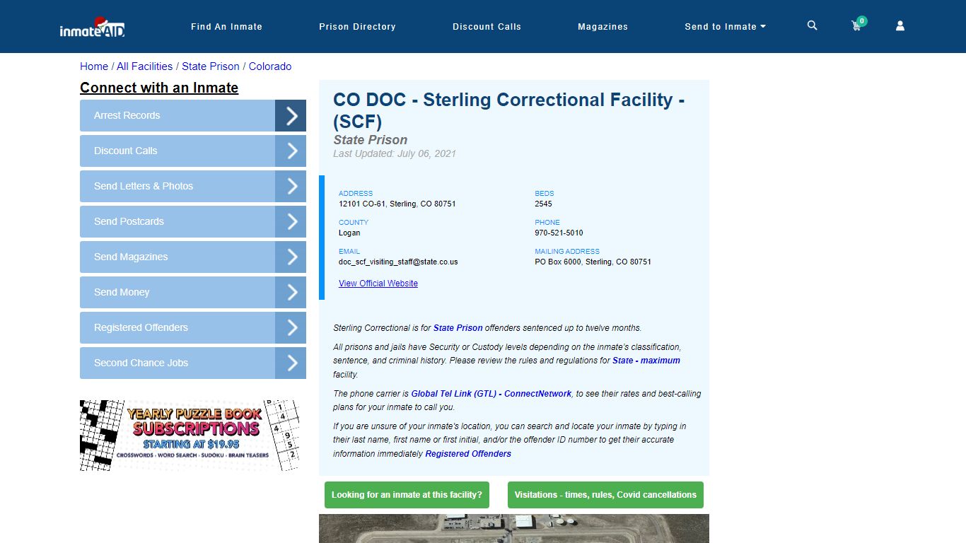 CO DOC - Sterling Correctional Facility - (SCF) & Inmate Search ...